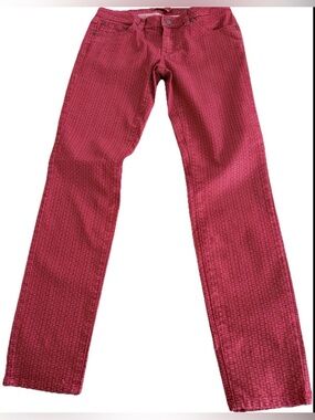 PRANA KARA Organic Cotton Red Patterned Ankle Skinny Jeans Size 6/28  32x31